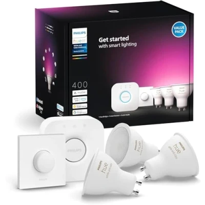Imagen de Philips Hue Bombilla LED Inteligente, GU10, Luz Blanca y de Colores, 4.2W 400 lúmens, Compatible con Alexa Google Home Pack 2 Bombillas inteligentes