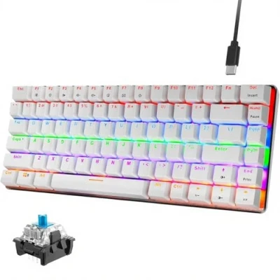 Imagen de AK33 Rainbow LED con retroiluminación Cable USB Teclado mecánico para juegos, compacto de 82 teclas anti efecto fantasma(interruptor azul, blanco)