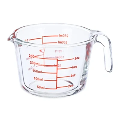 Imagen de Relaxdays Vaso Medidor Cristal, 250 ml, Resistente al Calor, Apto Microondas, Escala en oz, Cups, Transparente