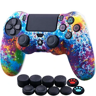 Imagen de YoRHa Transferencia Agua Impresión Silicona Fundas Protectores Cubierta para PS4/Slim/Pro Dualshock 4 Mando x 1 (Salpicaduras de Pintura) con Thumb Gripsx 10
