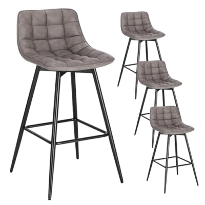 Imagen de WOLTU 4X Taburete de Bar con Respaldo Paquete 4 Marco Metal Muebles Cocina Asiento Cuero Sintético Alto Sillas Altas Gris Oscuro BH249dgr