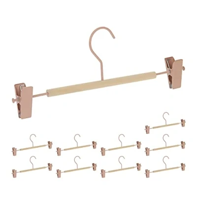 Imagen de Relaxdays Pack 10 Pinzas Pantalones, Percha Faldas, Colgadores Madera y Metal 11,5 x 30,5 3 cm, Rosa Natural, Hierro