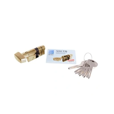 Imagen de Tesa Assa Abloy Cilindro de Alta Seguridad, Botón Leva Larga, Latonado, 35x35 mm