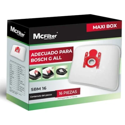 Imagen de McFilter 16 bolsas de polvo aptas para Bosch BBZ16FGALL Tipo G ALL Serie 2 4 6 8 GL 20 30 allergy move on (mini) bolsa incl. filtros
