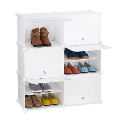Imagen de Relaxdays Mueble Zapatero Modular, Organizador Zapatos con Puertas, Estantería Cubo, 12 Compartimentos, Plástico, Blanco, 1 Unidad