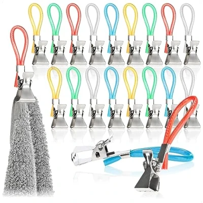 Imagen de com four® 20x Pinzas para Sujetar Toallas de plástico y Metal Cromado Colores Toallas, paños, esponjas baño Colgar agarraderas paños Cocina (20 Piezas)