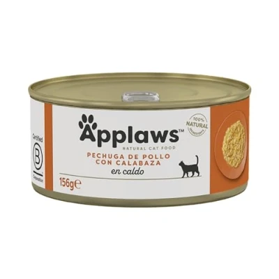 Imagen de Applaws Comida Húmeda Natural 100% para Gatos, Pechuga de Pollo Premium con Calabaza en Caldo Paquete 24 latas 156 g