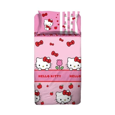 Imagen de hermet Hello Kitty Juego de sábanas para Cama Individual, sábana encimera, Bajera Ajustable, Funda Almohada, Color Rosa, 100% algodón, Producto Oficial