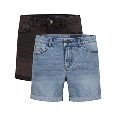 Imagen de Noisy may BeLucky pantalones cortos para mujer, paquete de 2 unidades, vaqueros cortos, básicos, algodón elástico, Gris oscuro y azul claro (27028348), L