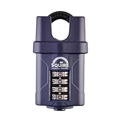 Imagen de Candado de alta resistencia Squire (CP40CS) Grillete cerrado más resistente combinación 4 ruedas Acero aleación a la corrosión intemperie para el hogar, escuela y garaje (negro, 40 mm)