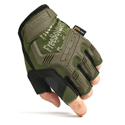 Imagen de FREE SOLDIER Guantes de Moto para Hombre Verano Tácticos Militares Ideal Motocross Ciclismo Airsoft Combate Alpinismo Medio Dedo Verde XL