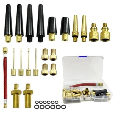 Imagen de RUNMKUO 33pcs Bicicleta Válvula Adaptador, DV SV AV Adaptador con Caja de Almacenamiento, Convertidor Inflado Neumáticos,Accesorios para Bombas