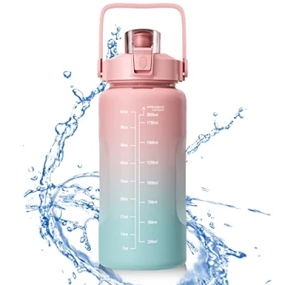 Imagen de Firschoie Botella de Agua Deportiva 2 L, Marcador Tiempo Inspirador, con Pajita, Libre BPA, a Prueba Fugas Garrafa 2l, Reutilizables, para Fitness, Senderismo(Rosado)
