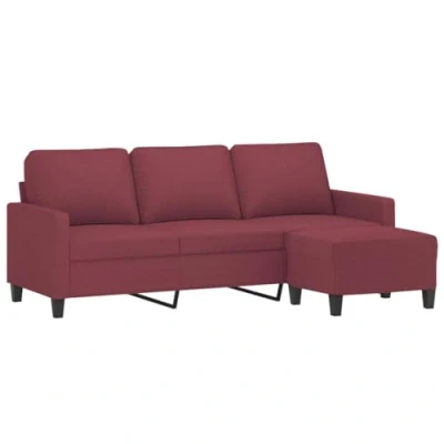 Imagen de vidaXL Sofá de 3 plazas con Taburete Tela Rojo Tinto 180 cm