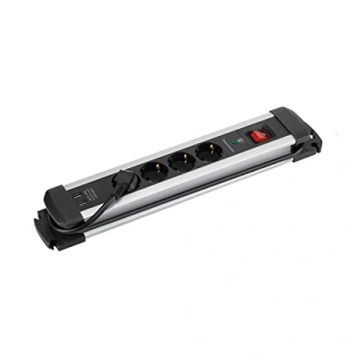 Imagen de SIMON Enchufe Múltiple Extrapower Regleta de Plano, Ladrón Enchufes con Interruptor, 4 Tomas Schuko 16 A 250V + 2 USB A, Protección Sobretensiones y Cable 1,5M, Color Aluminio
