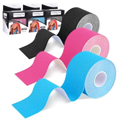 Imagen de AUXHCYL Kinesiotape, Cinta de kinesiologica, Vendaje Neuromuscular Adhesiva 3 Rollos 5 m x cm, Vendas Deportivas Fisioterapia Transpirables para Alivio Dolor Muscular