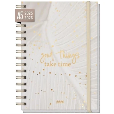 Imagen de Calendario internacional 2025/2026 A5 &quot;Sparkling Leaf&quot; planificador semanal para 18 meses (jul 25 diciembre 26) en idiomas: EN/FR/IT/ES sostenible y respetuoso con el clima