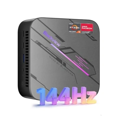 Imagen de Blackview MP100 W 11 Pro Mini PC, Ryzen 5 7430U (7 NM, 6C/12T, 4,3 GHz), 32 GB DDR4, SSD M.2 de 1 TB, DP 1.4 + HDMI 2.0 Type C, Pantalla Triple UHD 4K, WiFi 6/BT 5.2/RJ45 Ordenador