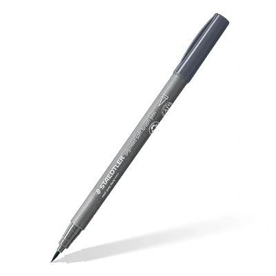 Imagen de STAEDTLER Soft Brush Pen Pigment Arts, color gris oscuro frío,punta de pincel suave para ancho línea variable, resistente al agua, secado rápido, 10 rotuladores en estuche cartón, 372 871