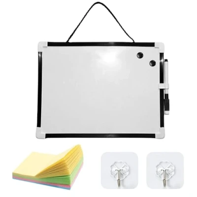 Imagen de 1 pizarra blanca magnética con nota adhesiva y 2 ganchos, portátil, tablón de mensajes, anuncios, pared (negro)