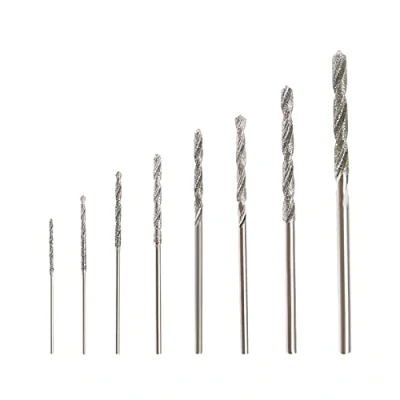 Imagen de eMagTech Juego de 8 brocas en espiral punta diamante 0,8 mm a 3,0 para vidrio, metal, conchas, jade, perlas, etc.