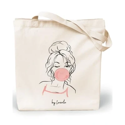 Imagen de Loxato Bolsa Grande de Tela Tote Bag Bonitas Algodón Natural 100%, Bandolera Reutilizable, Extra Ancho 8cm Asas Largas 70cm 220 gr/m2 para Mujer