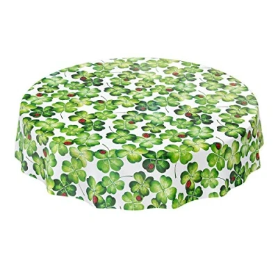 Imagen de ANRO Mantel de Hule Lavable con Estampado Mariquita y trébol, Redondo, 140 cm