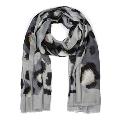 Imagen de styleBREAKER bufanda de mujer con estampado abstracto leo y flecos cortos, ligera, estola 01016207, color:Gris Negro