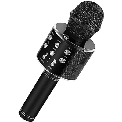 Imagen de Micrófono Karaoke Bluetooth Microfono Inalámbrico Portátil para Cantar y Grabación, con Altavoces Incorporados, Compatible Android/iOS, PC (NEGRO)