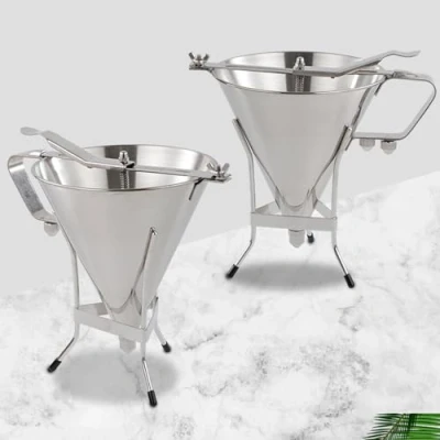 Imagen de Embudo de Confitería, Pistón con Soporte y Tres Boquillas, 0.48 Galones (1.8L) Acero Inoxidable para Takoyaki Hornear