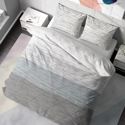 Imagen de DILIOS Ropa de cama premium 200 x cm, 100 % algodón transpirable con cremallera, color gris y azul claro, 3 piezas, funda nórdica cm 2 fundas almohada 80