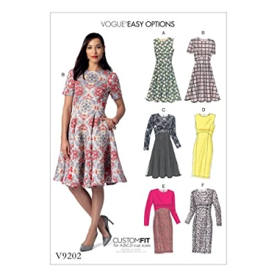 Imagen de Vogue Patterns 9202 E5 E Instrucciones para Hacer Vestidos, Tejido, Multicolor, tamaños 14 22