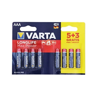 Imagen de Varta 4703101428 Batería alcalina LongLife Max Power (Max Tech), AAA LR3, paquete de 5 + 3 baterías: el diseño puede variar, ahorro, promocional