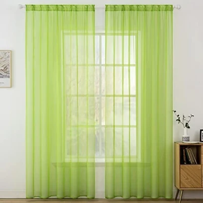 Imagen de MIULEE Cortinas Poliéster Translúcida Fresca Transparente Salon Ventana Visillo Moderno para Sala Cuarto Dormitorio Habitación Comedor Cocina Salón de Esatr 2 Unidades 140 x 225cm Verde Claro