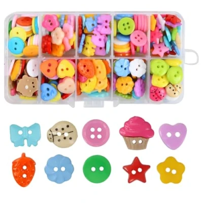 Imagen de Botones Colores 240 Piezas Coser Botones, Para Manualidades, Variados, Varios Tamaños, 10 Formas, Mezclados Manualidades Artesanía (2 Agujeros Y 4 Agujeros)