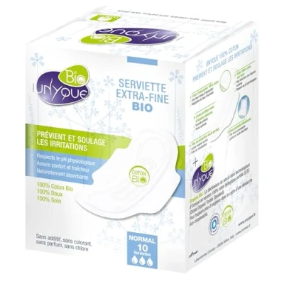 Imagen de Unyque Compresas Algodón Puro 100% Previene Irritaciones Hipoalergénicas Super Absorbentes Extrafinas y con Alas Flujo Moderado Apta Pieles Sensibles 10 Unidades