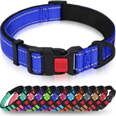 Imagen de Taglory Collar Perro, Nylon Reflectante Neopreno Forrado Ajustable para Perros Cachorro, Azul Oscuro