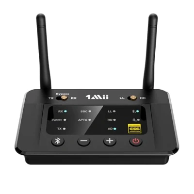 Imagen de 1Mii Receptor Bluetooth HiFi, Transmisor 5.0 TV Adaptador Audio con Audiophile ESS DAC&amp; AptX HD/Baja Latencia, Largo Alcance, Salida/Entrada óptica/RCA/AUX 3,5 mm para Estéreo