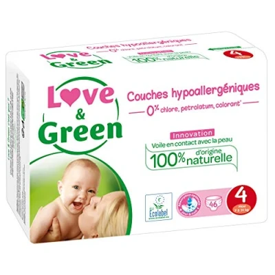Imagen de Love &amp; Green Pañales para Bebés Saludables y Ecológicos Talla 4 (7 14 Kg) Pack de 1 Mes (184 Pañales) Absorbentes, anti fugas sin ingredientes indeseables