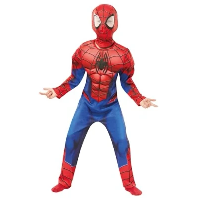Imagen de Rubies Disfraz Spiderman Deluxe para niños y niñas, Jumpsuit con pecho musculoso máscara, Oficial Marvel Navidad, Carnaval, Halloween, Cumpleaños