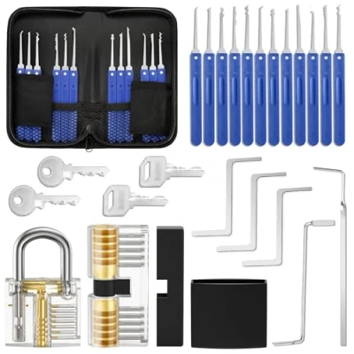 Imagen de Eventronic Juego de Ganzuas 17 Piezas, [2023 Regalo para Principiantes] Herramientas Cerrajero con 2 Cerraduras Transparentes Prácticas, Lock Picking Kit Guía Principiantes y Cerrajeros