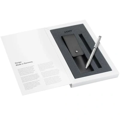 Imagen de Lamy Juego de 1 bolígrafo y lápiz ST Twin Pen 645 acero inoxidable en plata estuche piel auténtica negro para dos instrumentos escritura