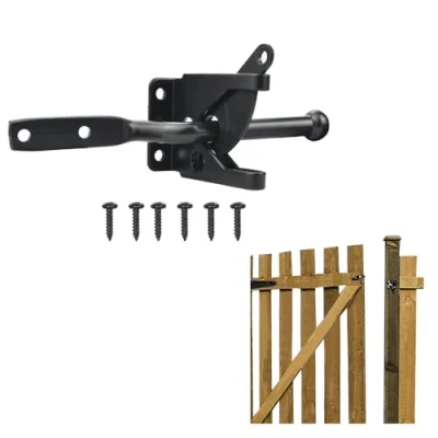 Imagen de Favengo Pestillo Puerta Jardin Exterior Cerradura Negro Rustico Cerrojo para Puertas Madera de Automatico 143mm Largo + 6 Tonillos