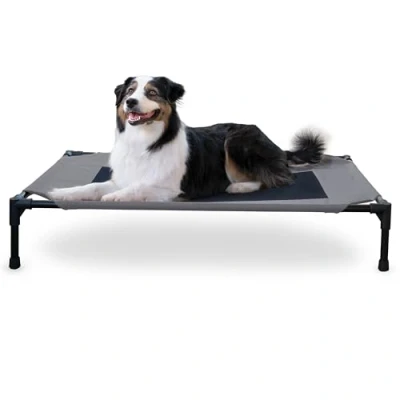 Imagen de K&amp;H Pet Products Cama elevada refrescante para Perros con Malla Transpirable Lavable, Patas de Goma Antideslizantes, Cuna portátil Interiores y Exteriores, Gris/Negra Grande