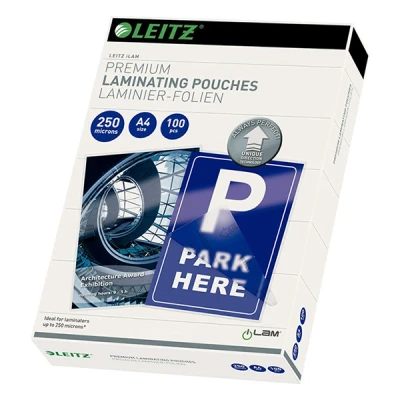 Imagen de Leitz Bolsas de plastificación, Brillante, Transparente, A4, UDT, plastificación hechas material 250 micras grosor, pack 100 unidades, 74840000