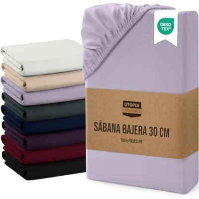 Imagen de Utopia Bedding Sabana Bajera 180x200x30 cm Lavanda Bolsillo Profundo Microfibra de Poliéster Cepillado (Cama 160)