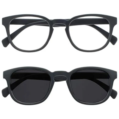 Imagen de OPULIZE Pop Paquete Doble Gafas De Lectura Lectores Sol Retro Redondo Gris Mate Suave Hombres Mujeres Bisagras Resorte RS2 7 +1,50