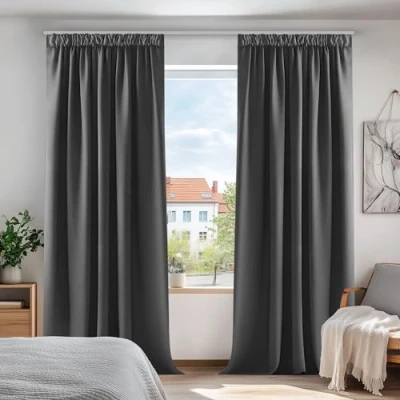 Imagen de Deconovo Cortina Opaca Térmica Aislante y Ruido Reducción 140 X 245 CM Gris Oscuro 2 Piezas