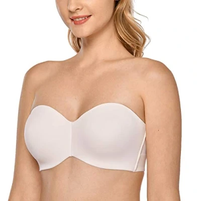 Imagen de DELIMIRA Mujer Sujetador Apoyo Invisible Sin Tirantes con Aros Rosa Blanca 105C