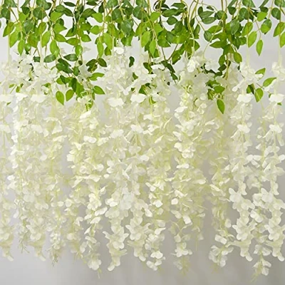Imagen de AIYONG 12 Piezas Artificiales Flores Wisteria, Planta de Guirnalda, Glicina Falsas Guirnalda Artificial para Boda Arco Fiesta Hogar Jardín Hotel Decoración